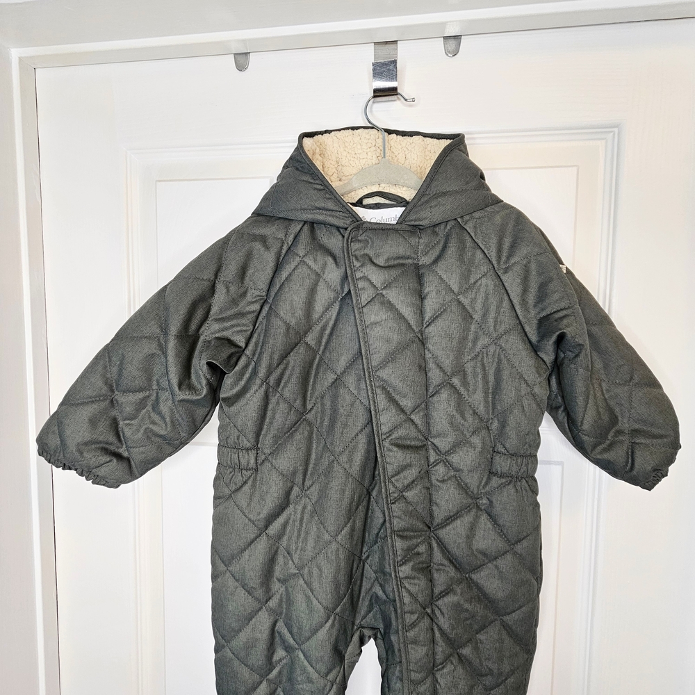 Columbia Baby Snowsuit 6-12M Quilted Bunting Suit Puffer Cozy Olive Green - Picture 3 of 16